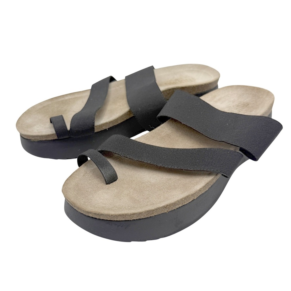 Munro American Delphi Sandals Women 9 M Black Elastic Strappy Toe Loop Comfort